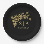 Assiettes En Carton Huile d'or sur mesure Luxe Botanographie Monogramm (Devant)