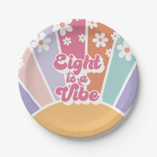 Assiettes En Carton Huit est Vibe Retro Sunshine Rainbow Daisy (Devant)