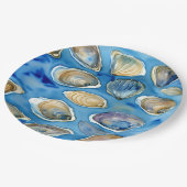 Assiettes En Carton Huîtres Clams Coquillages Aquarelle Bleu (Angle)