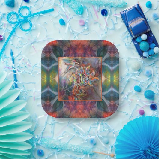 Assiettes En Carton Hummingbird Flight Soft Pastels Art (Fête)