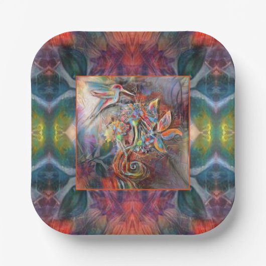 Assiettes En Carton Hummingbird Flight Soft Pastels Art (Recto)