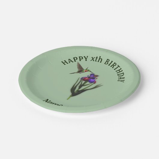 Assiettes En Carton Hummingbird Joyeux anniversaire Personnalisé (Angle)