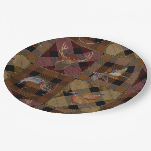 Assiettes En Carton Hunt Club Plaid with Wildlife Game (Angle)