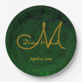 Assiettes En Carton Hunter Green Gold Mariage Réception Monogramme (Devant)