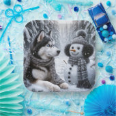 Assiettes En Carton Husky et Snowman dans les bois d'hiver (Fête)