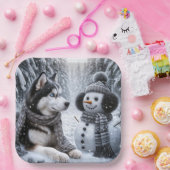 Assiettes En Carton Husky et Snowman dans les bois d'hiver (Fête)
