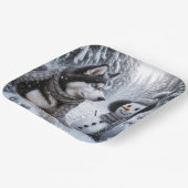 Assiettes En Carton Husky et Snowman dans les bois d'hiver (Angulaire)