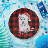 Assiettes En Carton Husky Noël Sur Plaque De Papier Plaid Buffalo (Fête)