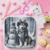 Assiettes En Carton Husky Sibérien Avec Snowman (Fête)