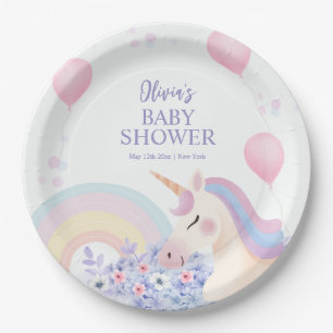 Assiettes En Carton Hydrangea Balloon Rainbow Unicorn Baby shower