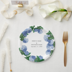 Assiettes En Carton Hydrangea Bleu Floral Végétal Mariage Moderne