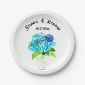 Assiettes En Carton Hydrangea Blue floral Aquarelle Mariages (Devant)