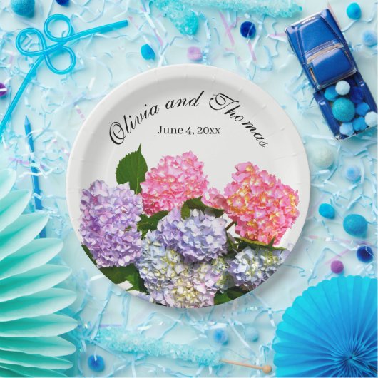 Assiettes En Carton Hydrangea Bouquet rose bleu violet fleuri (Fête)