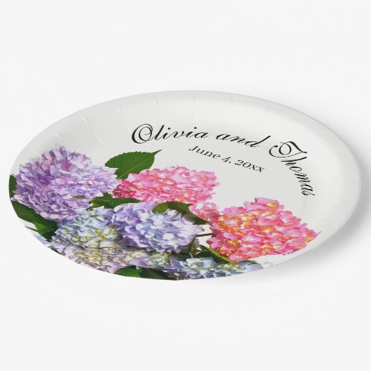 Assiettes En Carton Hydrangea Bouquet rose bleu violet fleuri (Angle)