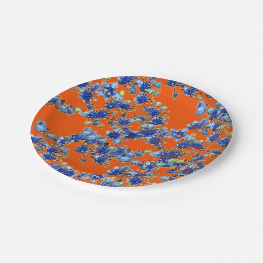 Assiettes En Carton Hydrangea orange et bleu (Angle)