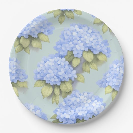 Assiettes En Carton Hydrangea Plates | Duck Egg Blue Floral Party (Devant)
