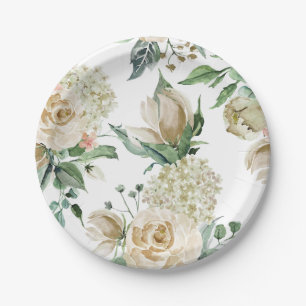 Assiettes En Carton Hydrangea Rose Crème Beige Aquarelle