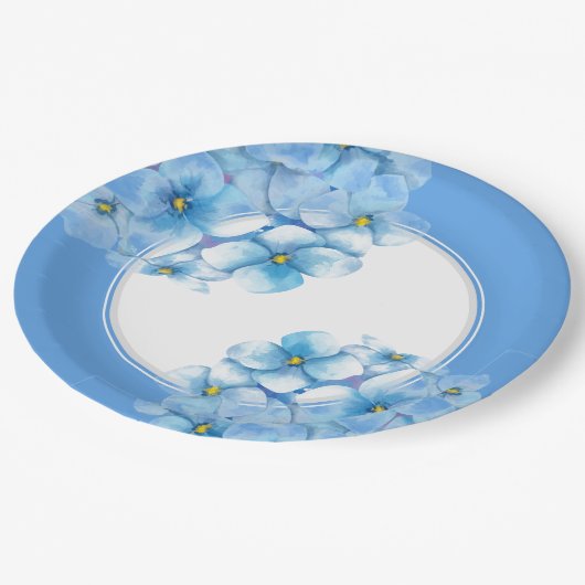 Assiettes En Carton Hydrangeas bleu plaque de papier (Angle)