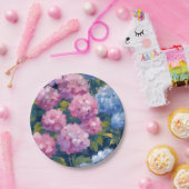 Assiettes En Carton Hydrangeas d'été | Fleurs côtières roses et bleues (Fête)