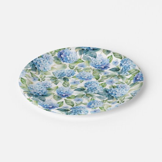Assiettes En Carton Hydrangée bleue (Angle)