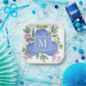 Assiettes En Carton Hydrangée bleue Bouquet moderne Monogramme personn (Fête)