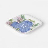 Assiettes En Carton Hydrangée bleue Bouquet moderne Monogramme personn (Angulaire)