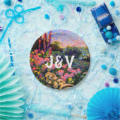 Assiettes En Carton Hydrangée rose, jardin luxuriant & Initiales (Fête)