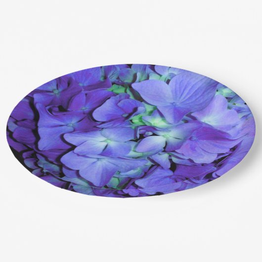 Assiettes En Carton Hydrangée violette et turquoise, fleurs bleu viole (Angle)
