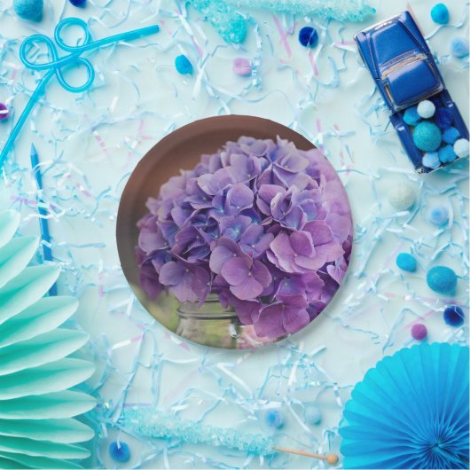 Assiettes En Carton Hydrangée violette rustique dans Mason Jar Photo (Fête)
