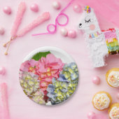 Assiettes En Carton Hydrangées florales rose pâle bleu jaune vert (Fête)