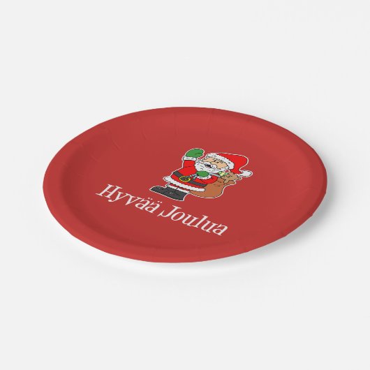 Assiettes En Carton Hyvaa Joulua Père Noël finlandaise de Noël (RED) (Angle)