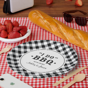 Assiettes En Carton I Do BBQ Black En vichy Custom Wedding Monogramme