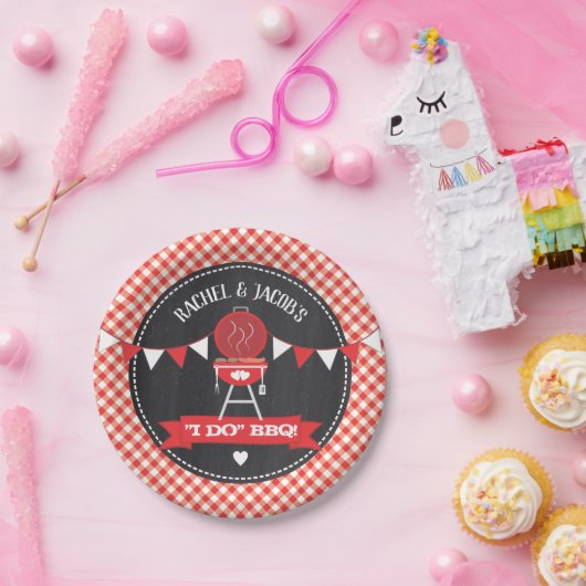 Assiettes En Carton I DO BBQ Couples Mariage Fiançailles Red Chalkboar (Fête)