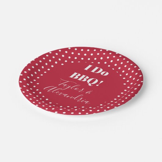 Assiettes En Carton I Do BBQ Red Polka Point Mariage personnalisé (Angle)
