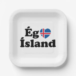 Assiettes En Carton I Heart (Love) Islande [Ég Elska Ísland] Islandais