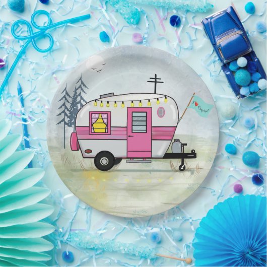 Assiettes En Carton I Love Camping Plaque Papier (Fête)