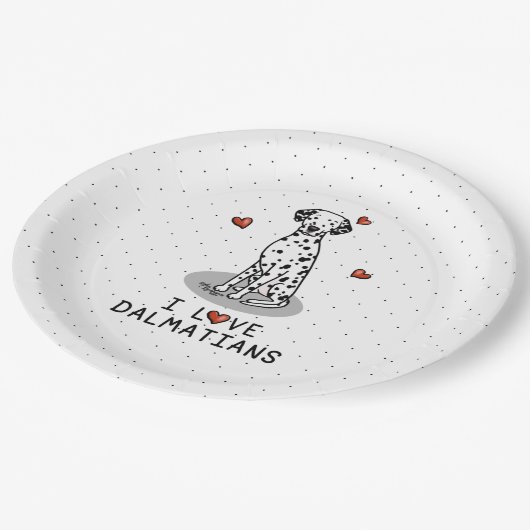 Assiettes En Carton I Love Dalmatians (noir 1) Coeurs mignons (Angle)