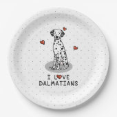 Assiettes En Carton I Love Dalmatians (noir 1) Coeurs mignons (Devant)