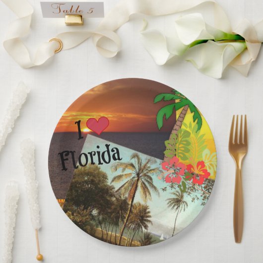 Assiettes En Carton I Love Florida, Popular Tropical Design, (Mariage)