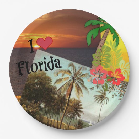 Assiettes En Carton I Love Florida, Popular Tropical Design, (Devant)