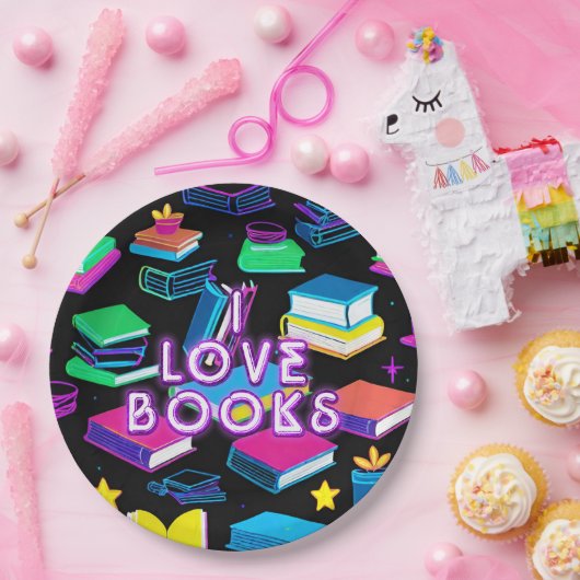 Assiettes En Carton I Love Livres Colorful (Fête)