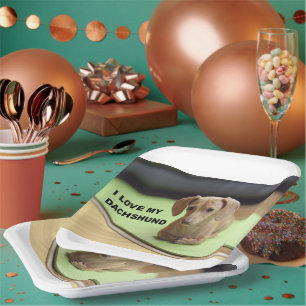 Assiettes En Carton I Love My Cream Dachshund avec photo