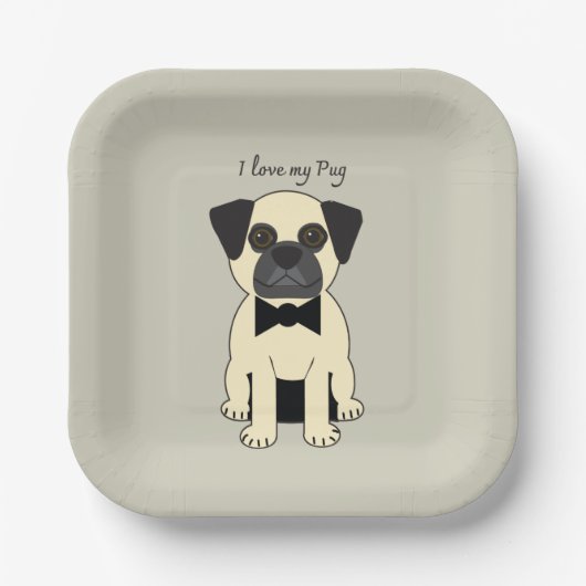 Assiettes En Carton I Love My Pug (Recto)