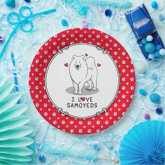 Assiettes En Carton I Love Samoyeds - chien coeurs mignons Sammie drôl (Fête)