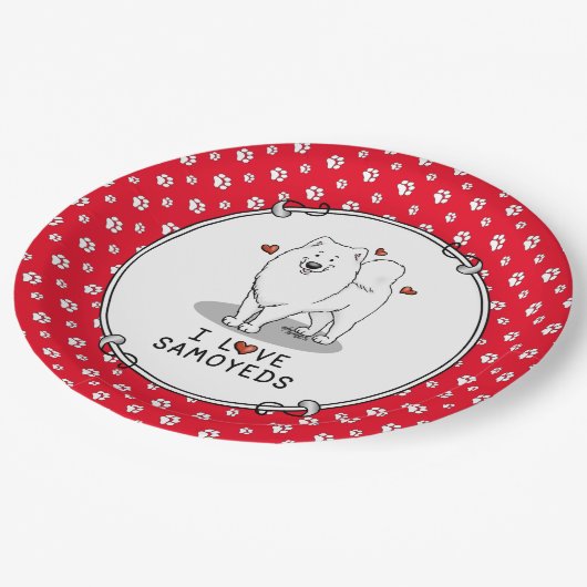 Assiettes En Carton I Love Samoyeds - chien coeurs mignons Sammie drôl (Angle)