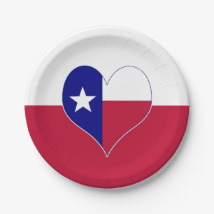 Assiettes En Carton I Love Texas Flag Heart