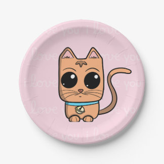 Assiettes En Carton I Love You, Cute Caramel Cat Illustration Art Prin