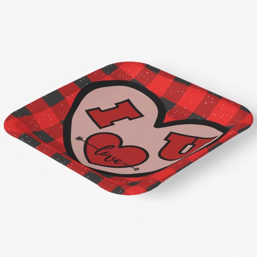 Assiettes En Carton I ♥ U I Love You Buffalo Plaid Papier Plate (Angulaire)