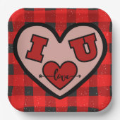 Assiettes En Carton I ♥ U I Love You Buffalo Plaid Papier Plate (Recto)