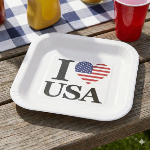 ASSIETTES EN CARTON "I ❤️ USA"